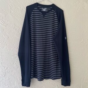 EUC - Underarmour - Men’s Long Sleeve Navy Blue Striped Baseball Shirt Size L